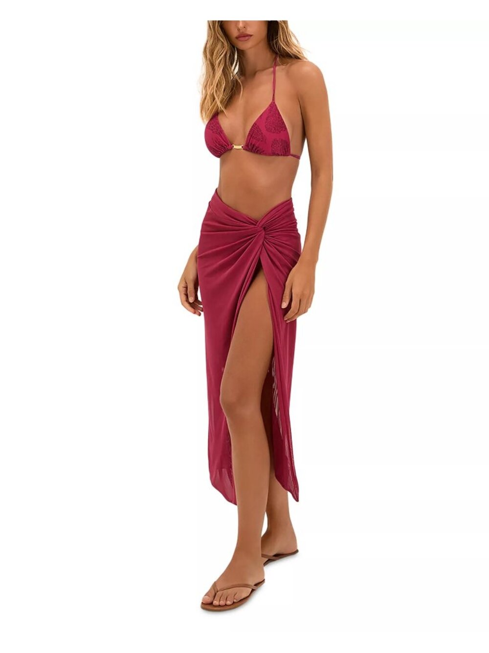 NWT ViX Paula Hermanny Karen Midi Skirt Swim Cover-Up Pink Size Small